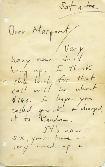 Margaret Harrell receives letter from Hunter S. Thompson